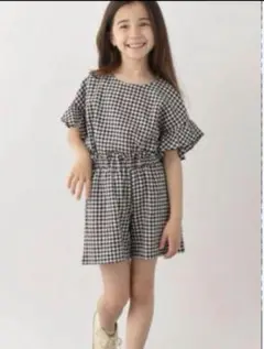グローバルワーク　140cm ギンガムチェック　セットアップ　夏服　半袖　リネン