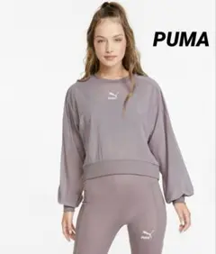 PUMAプーマ 美品ラベンダーグレーシースルー　ロンT プルオーバー バルーン袖