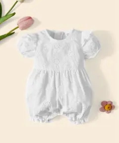 【美品】SHEIN ホワイト刺繍ロンパース　1-3M 60サイズ　女の子
