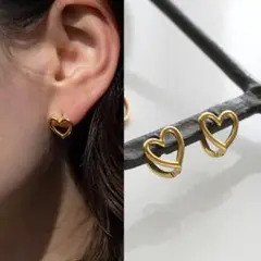 ピアス ハート フープ ゴールド S925 刻印 つけっぱなし キャッチレス