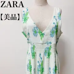【美品】ZARA ドレスワンピース 花柄 ウエストゴム きれいめ 美シルエット