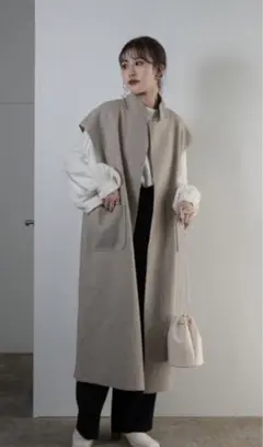 amiur エミレ スタンドカラーロング ベスト beige eim