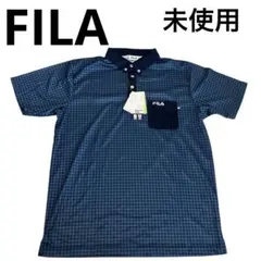 未使用　Lサイズ FILAフィラ　半袖ゴルフポロシャツ ブルー　消臭　UV 千鳥