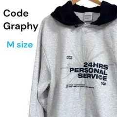 Code:graphy プルオーバーパーカー グレー×ネイビー M ロゴプリント