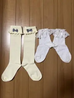未使用　キッズ靴下クリーム色とホワイトの靴下セット　18㎝〜20㎝