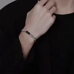 【残り僅か】メンズ　ブレスレット　チェーン　喜平　ブラック　スクエア　韓国
