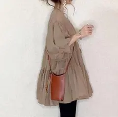 ★ かわいい系 トップス ☆ 韓国 服 レディース チュニック ワンピース 茶
