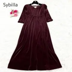 Sybilla シビラ ロングワンピース ベロア ワインレッド 無地 7分丈