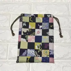 市松モダン黒猫さん♪ハンドメイド＊御朱印帳入れ☆巾着袋