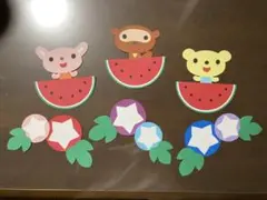 壁面飾り　7月　8月　スイカ　朝顔　アサガオ　夏休み　夏の壁面　保育教材