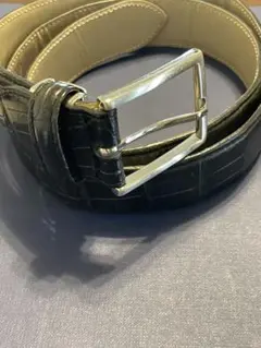 高級本革 クロコ型押し 黒ベルト 110 cm日本製