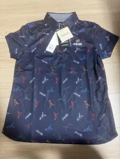 新品 Mr.PING 飛び柄プリント 半袖ポロシャツ Mサイズ ネイビー