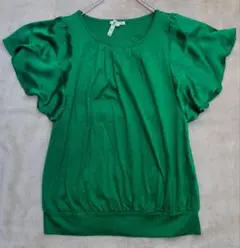 美品　トランスワーク　綿100%半袖Tシャツ　ブラウス　緑　40 レディース