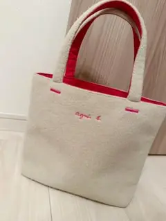 完売アニエスベー　ベージュ×ピンクフェルトトート