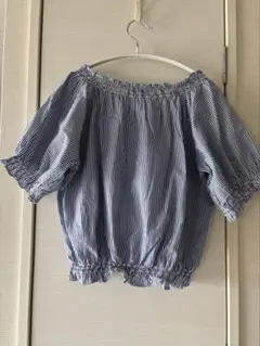 オフショルダー ストライプ 半袖シャツ