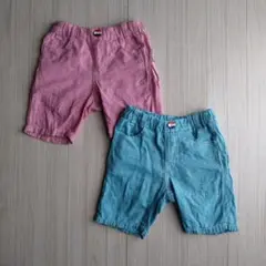美品　JUNK STORE　ハーフパンツ　95 ピンク　ターコイズ 麻混　サーフ
