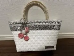 【タグ付き/極美品】jollies カゴバッグ　スパンコール　パールハンドル スクエアパールハンドル×ゴールドチェーン付き2WAY巾着かご