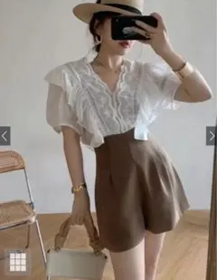 グレイル❤︎ハイウエストタックショートパンツＬモカ[at1647]