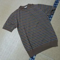 GU ボーダー クルーネック ニットTシャツ メンズ ブラウン　サイズL