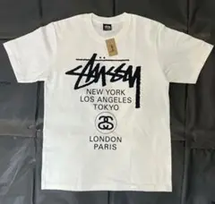 Stüssy ホワイト Tシャツ 都市名プリント⭐️サイズＬ⭐️