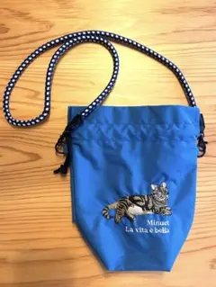 猫 刺繍 ショルダーバッグ ブルー イーザッカマニアストアーズ