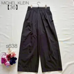ミッシェルクラン ハイウエストワイドチノパンツ タック入り ブラック 【36】
