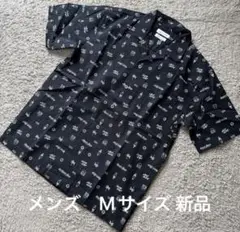 メンズ クールマックスジャガードドライ夏柄オープンカラーシャツ黒M新品