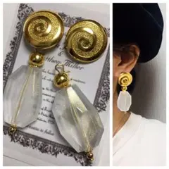 982 2way☺︎アンティークゴールドのピアス×くすみクリアゴールド☺︎