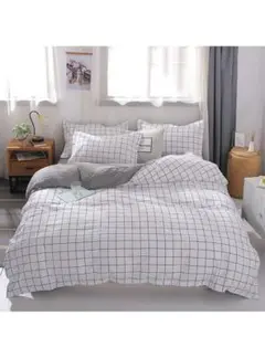 オシャレなお部屋に/お買い得⭐️シングルチェック柄カバー3点セット/統一感