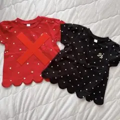 【新品未使用】80 女の子 黒水玉の1着のみです 半袖Tシャツ