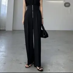 Louere フロントハイウェストタックパンツ