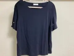 インデックス　ネイビー　半袖Tシャツ　パール装飾付き　M