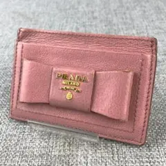 良品 PRADA プラダ◆ レディース カードケース ナッパレザー ピンク系