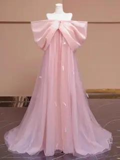 ピンクシフォン✨オフショルダードレス
