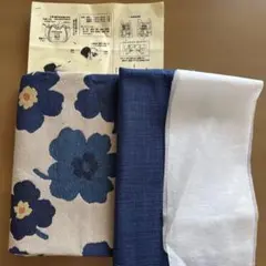 手作りキットゴブランバッグ　手芸手作りバッグ　ベージュ地／紺色花　型紙作り方付き