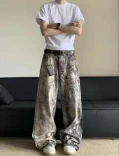 ダボパン　ワイドパンツ バギー　ジーンズ カモフラ Y2K 迷彩　ストリート系