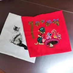 手作り刺繍クッションカバーセット 猫と動物