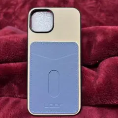 LOOR iPhone15ケース ベージュと青 カードポケット付き