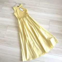 バターイエロー 夏 フレアワンピース