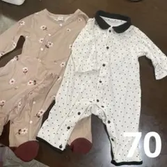女の子ベビーロンパース2枚帽子セット　70かわいい子供服ベビー服