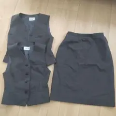 ダークグレー スカートスーツ 上下セット 事務服