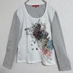 【nun】花柄プリント ビーズ 刺繍 長袖Tシャツ 修道女 XL