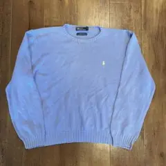00s POLO RALPHLAUREN水色ボックスニットセーター刺繍ロゴ短丈