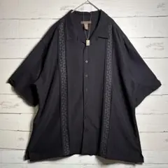 90s 00s キューバベラ キューバシャツ 刺繍 ピンタック 黒 3XL