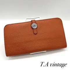 美品!エルメス ドゴンロング レザー 長財布 オレンジ