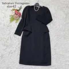 大きいサイズ♡ フェラガモ ブラックフォーマルワンピース ひざ丈 42 L〜LL