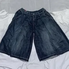90s デニムショーツ　ビッグタック　デニム袴ショーツ