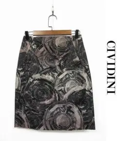 S101/美品 CIVIDINI ひざ丈スカート 40 黒 光沢 イタリア製