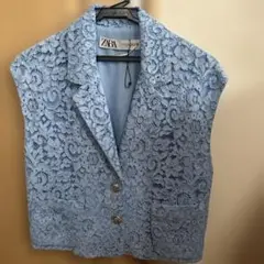 ☆美品☆ZARA ライトブルー レース ノースリーブジャケット XS
