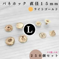 バネホック 直径15mm ライトゴールド 250組【フォロー割より低単価】